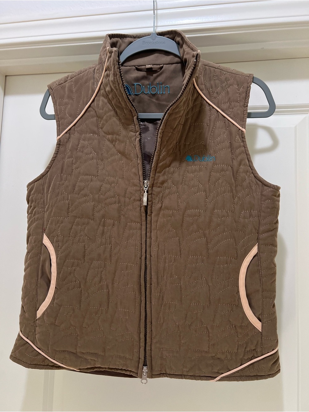 Dublin Quilted Brown Vest with Pink Trim